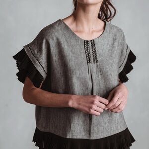 Casilda Mut linen Flutter Sleeve Boxy Blouse